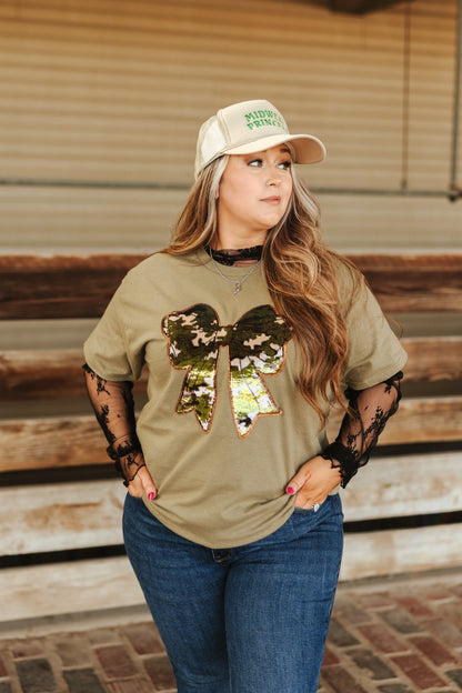 Sequin Camo Bow Patch Tee Wild Junkie