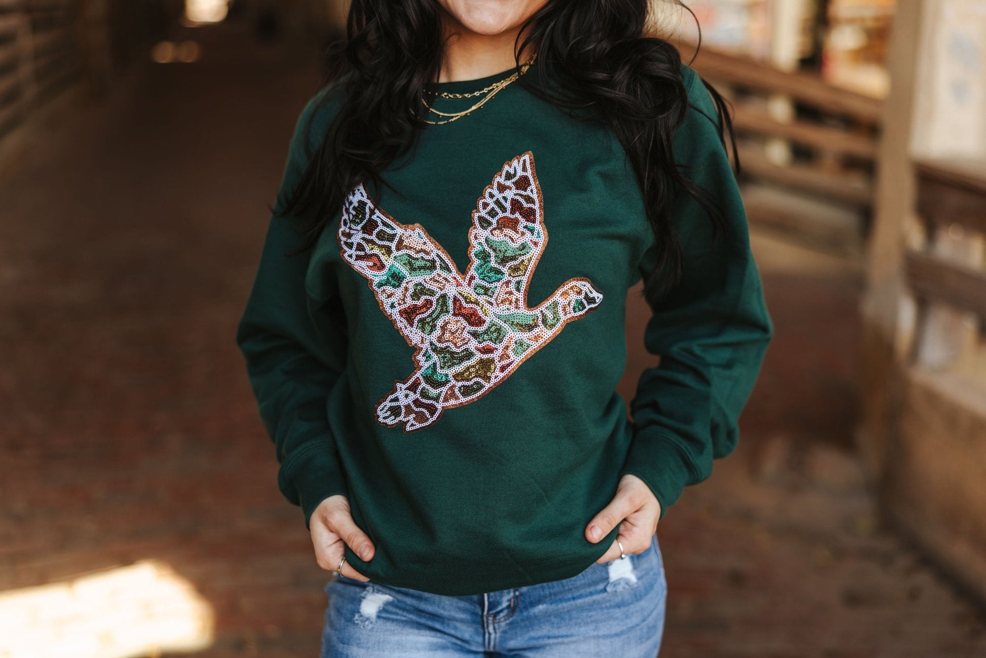 Sequin Duck Camo Patch Sweatshirt Wild Junkie