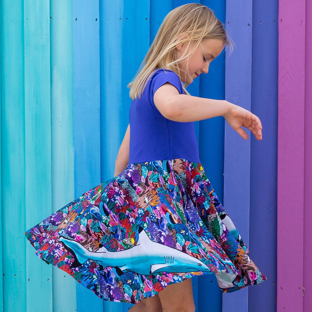 "Chomping Grounds" Shark Reef Super Twirler Dress with Pockets Princess Awesome & Boy Wonder