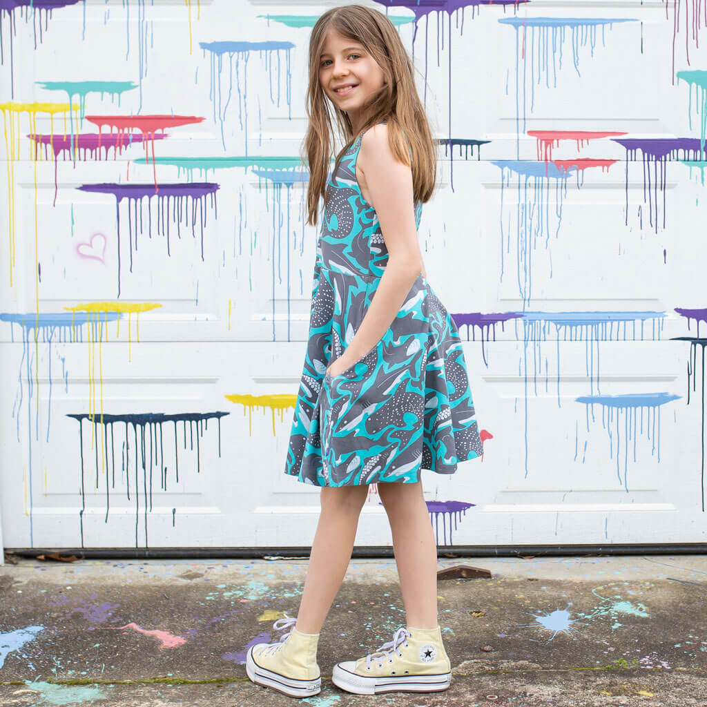 "Megabites" Sharks Sleeveless Play Dress with Pockets Princess Awesome & Boy Wonder