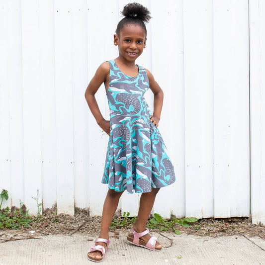 "Megabites" Sharks Sleeveless Play Dress with Pockets Princess Awesome & Boy Wonder