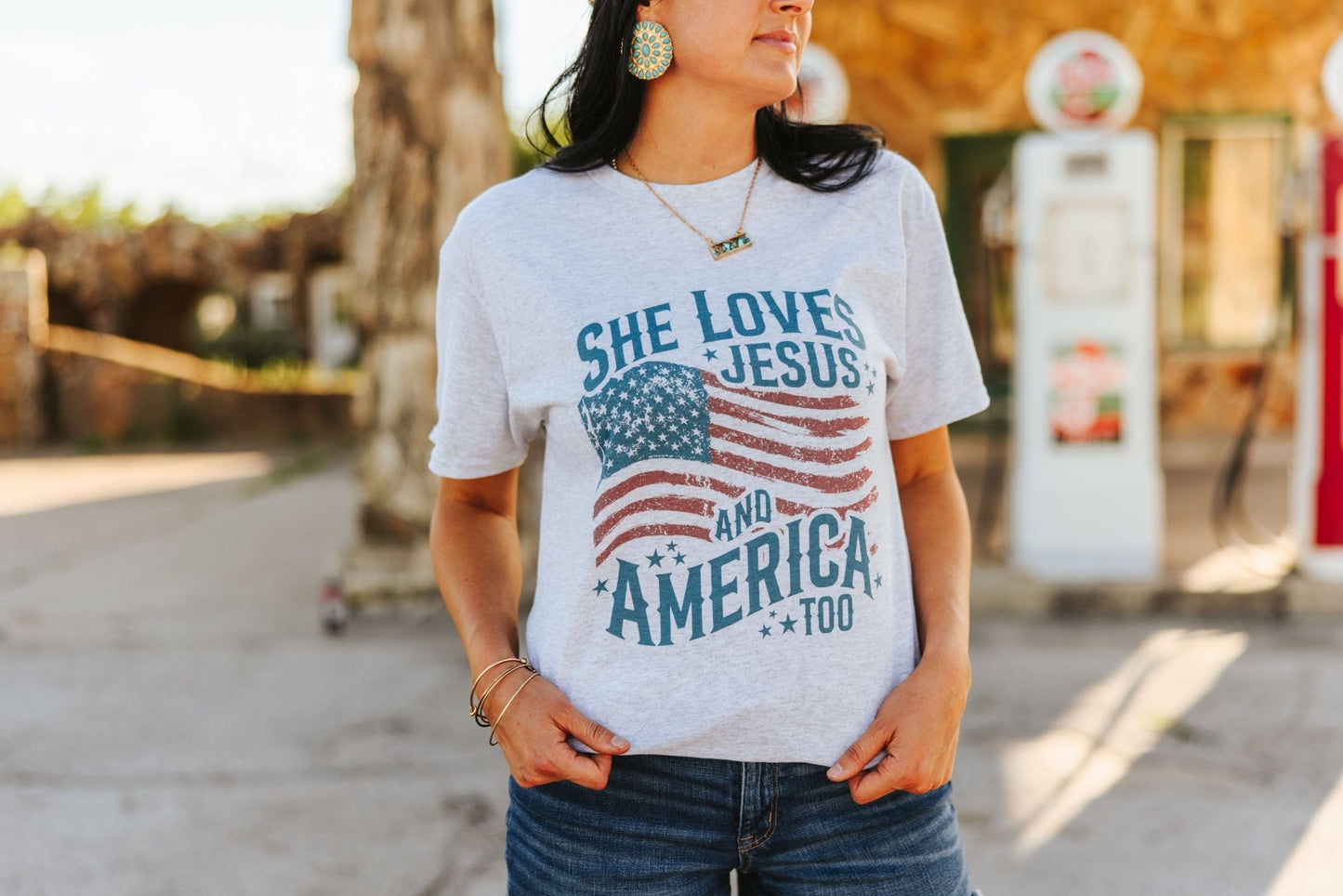 She Loves Jesus & America Graphic Tee Wild Junkie
