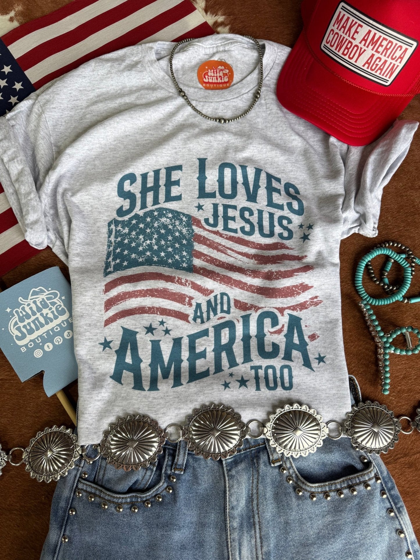 She Loves Jesus & America Graphic Tee Wild Junkie