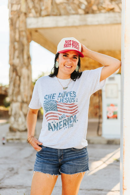 She Loves Jesus & America Graphic Tee Wild Junkie