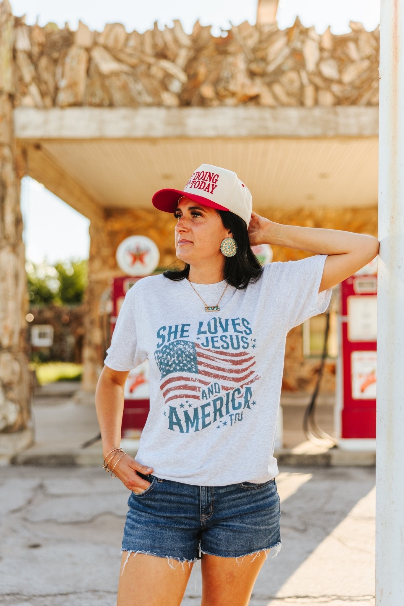 She Loves Jesus & America Graphic Tee Wild Junkie
