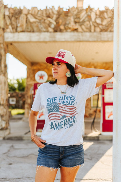 She Loves Jesus & America Graphic Tee Wild Junkie