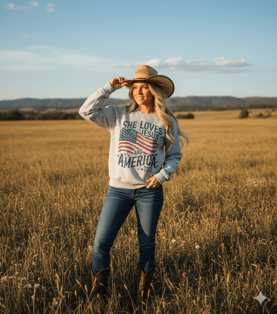 She Loves Jesus & America Sweatshirt Wild Junkie