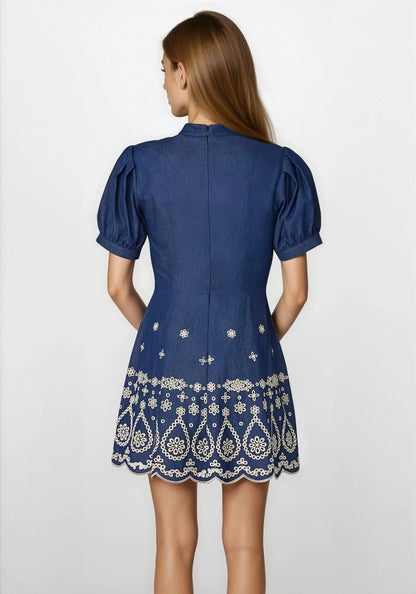 Ellena Dress – Denim/Ivory XO, Tina
