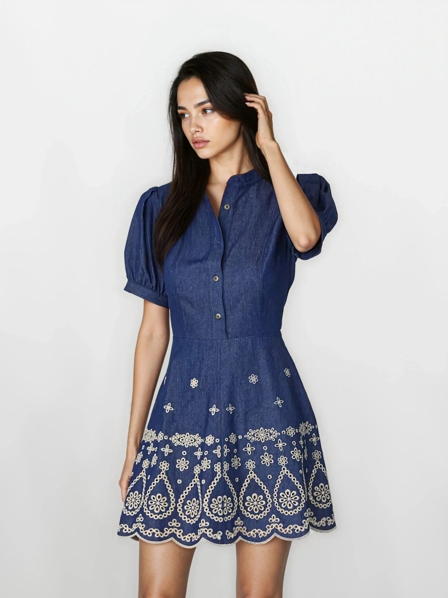 Ellena Dress – Denim/Ivory XO, Tina