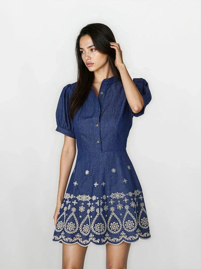 Ellena Dress – Denim/Ivory XO, Tina