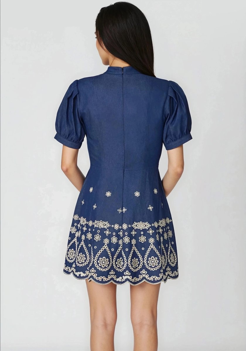Ellena Dress – Denim/Ivory XO, Tina