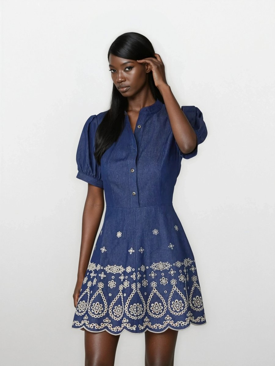Ellena Dress – Denim/Ivory XO, Tina