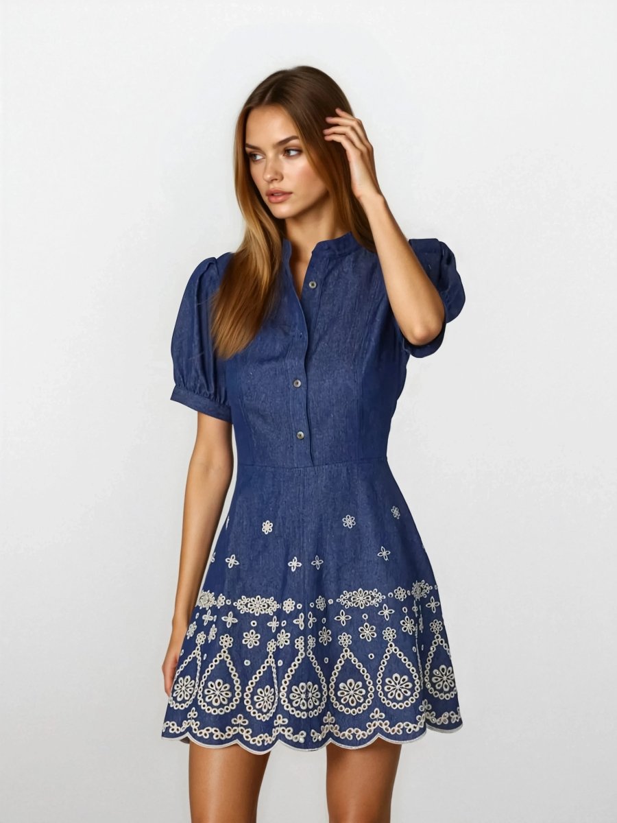 Ellena Dress – Denim/Ivory XO, Tina