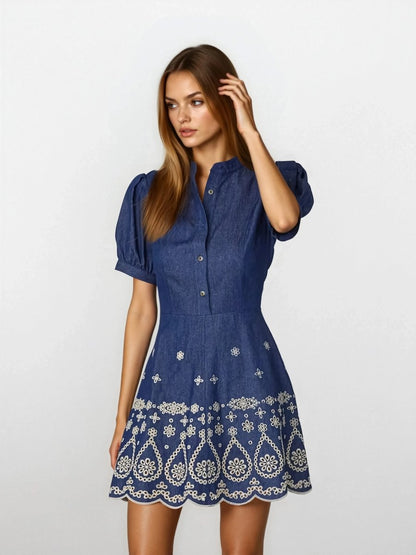 Ellena Dress – Denim/Ivory XO, Tina