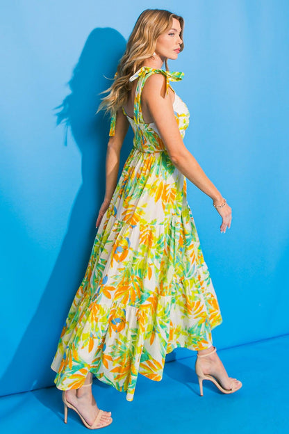 VACATION VIEWS FLORAL WOVEN MIDI DRESS Flying Tomato