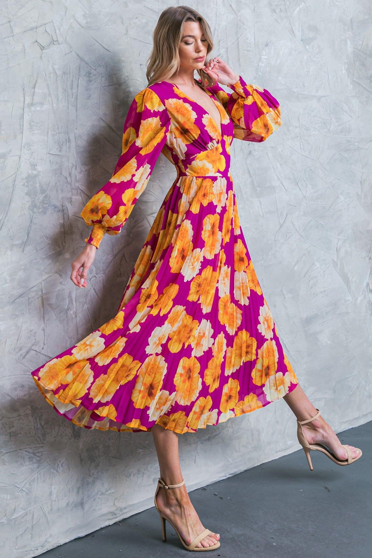 LOOK AT HER FLORAL WOVEN MIDI DRESS Flying Tomato