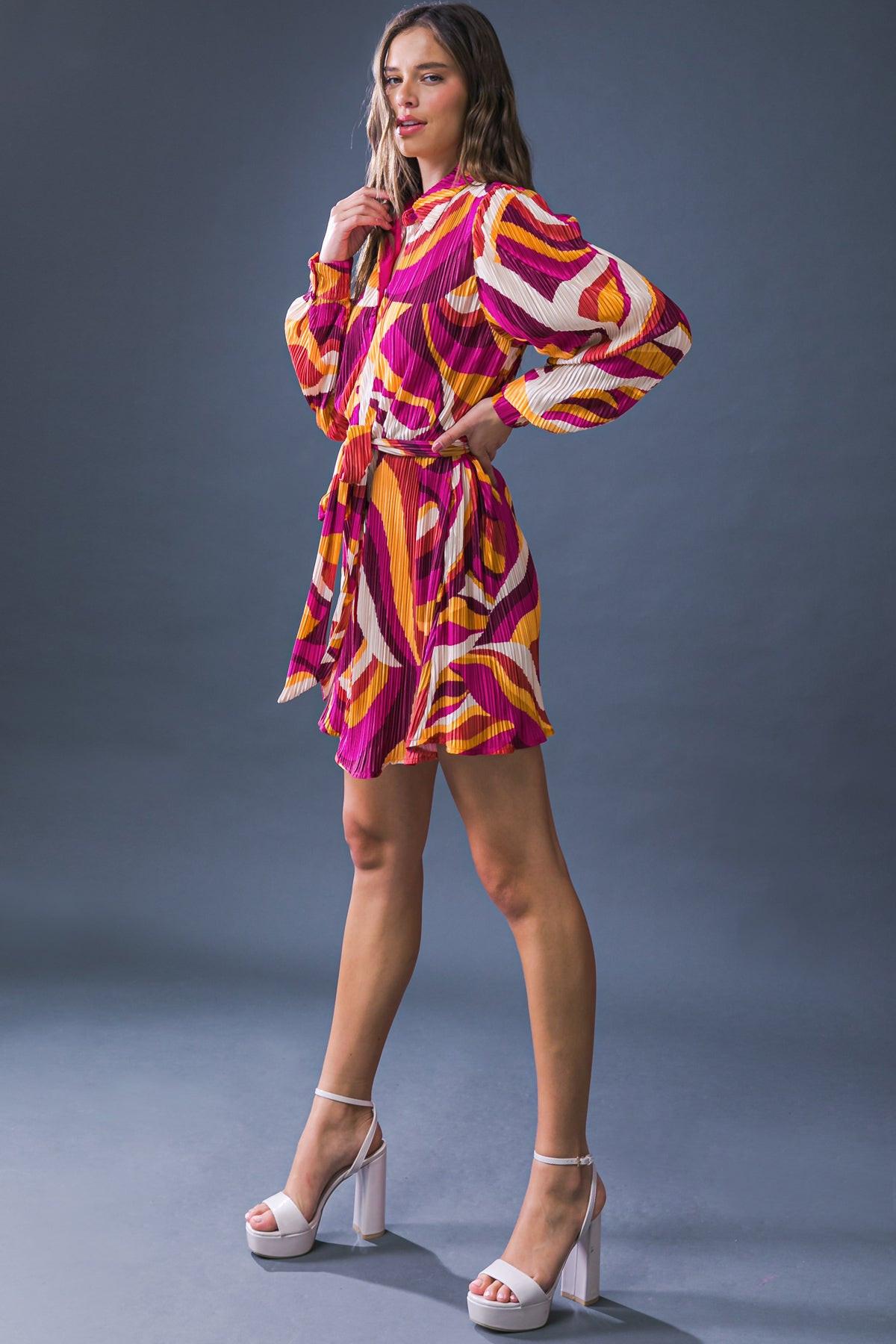 GET ON BOARD WOVEN PLISSE MINI DRESS Flying Tomato