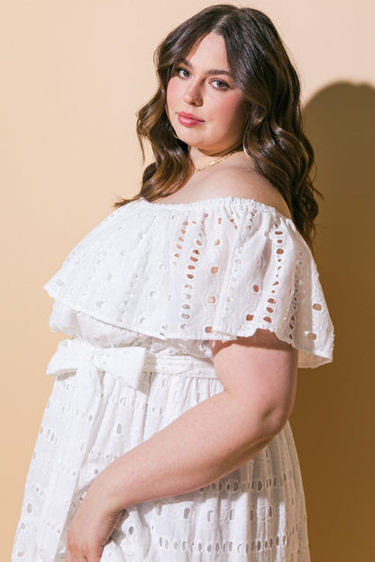 CATCHING MY BREATH EYELET MIDI DRESS Flying Tomato