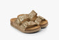 Siena II by LEON– Women’s Leather Sandal- Glitter Double Buckle Slip-on with Cushioned Footbed LEON Footwear USA