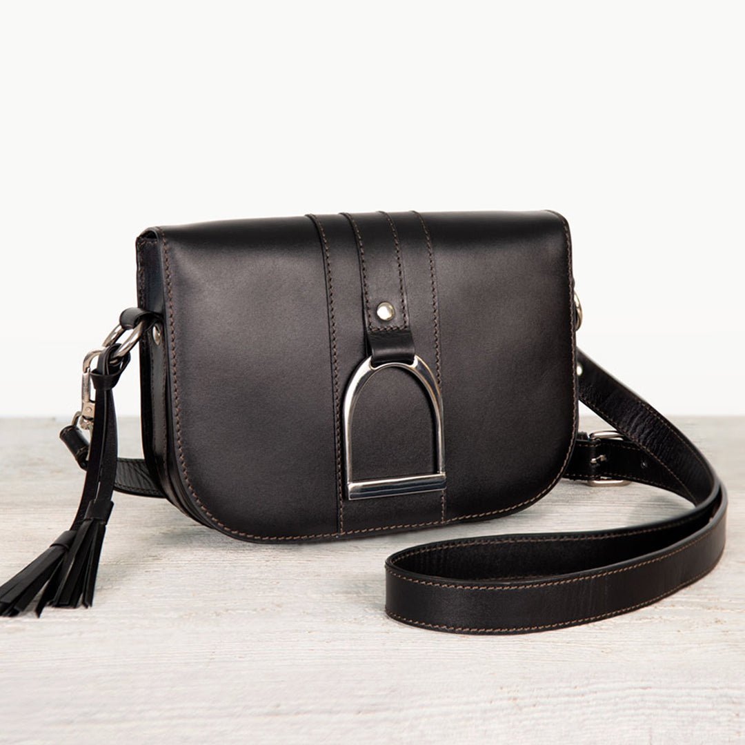 Signature Stirrup - Riding Stirrup Crossbody Luxury Leather Handbag in Black Urban-Equestrian