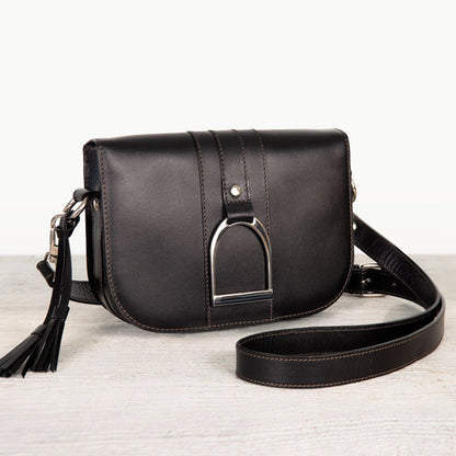 Signature Stirrup - Riding Stirrup Crossbody Luxury Leather Handbag in Black Urban-Equestrian
