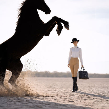 Signature - Riding Stirrup Tote Luxury Leather Handbag in Black Urban-Equestrian