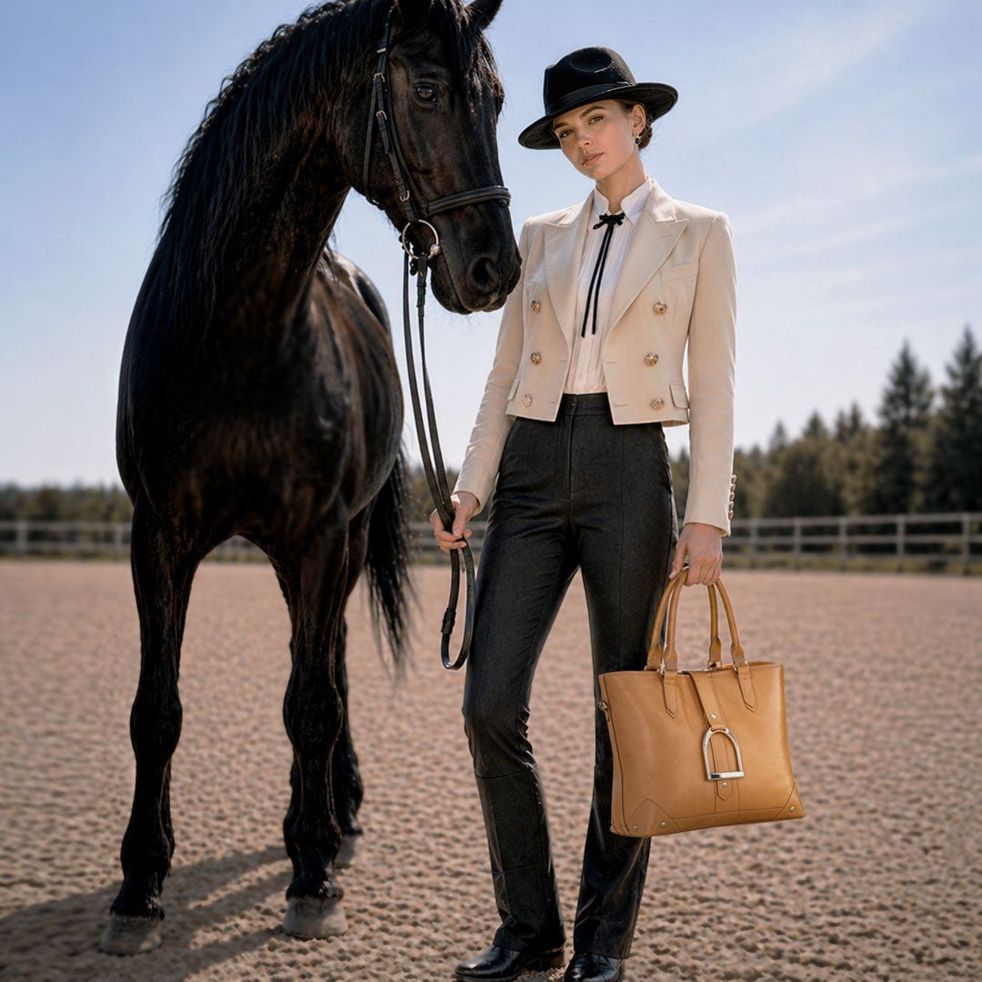 Signature - Riding Stirrup Tote Luxury Leather Handbag in Caramel Urban-Equestrian