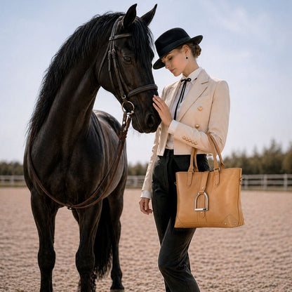 Signature - Riding Stirrup Tote Luxury Leather Handbag in Caramel Urban-Equestrian