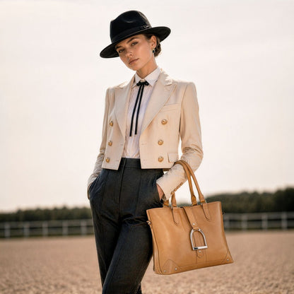 Signature - Riding Stirrup Tote Luxury Leather Handbag in Caramel Urban-Equestrian