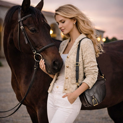 Signature Saddle Bag - Luxury Leather Handbag in Black Urban-Equestrian