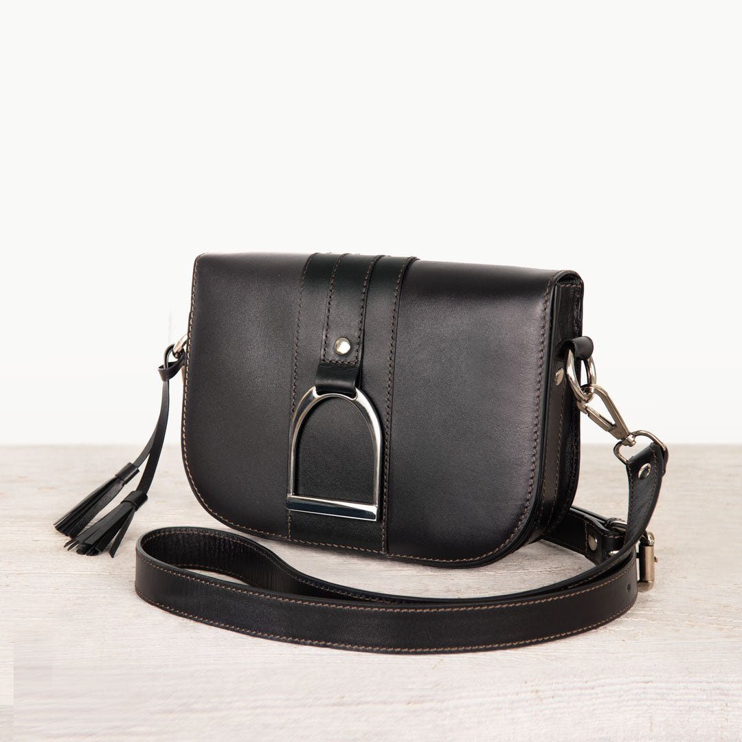 Signature Stirrup - Riding Stirrup Crossbody Luxury Leather Handbag in Black Urban-Equestrian
