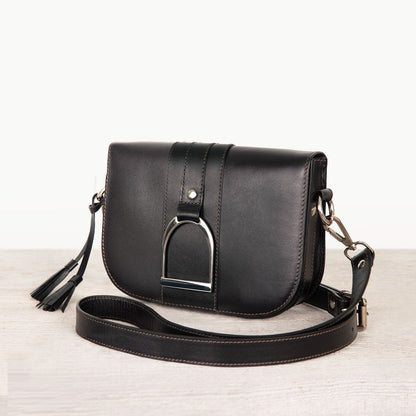 Signature Stirrup - Riding Stirrup Crossbody Luxury Leather Handbag in Black Urban-Equestrian