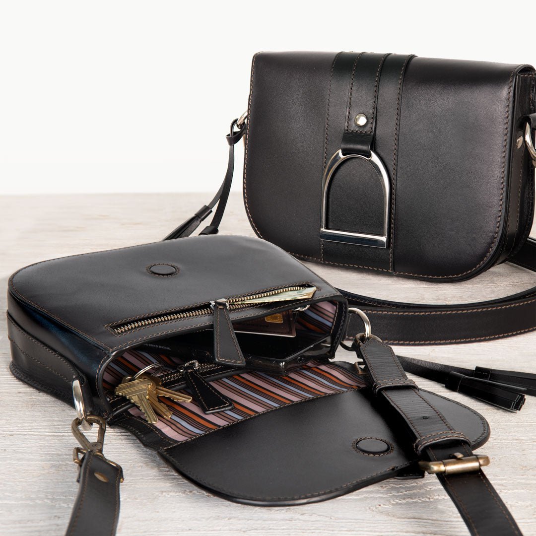 Signature Stirrup - Riding Stirrup Crossbody Luxury Leather Handbag in Black Urban-Equestrian