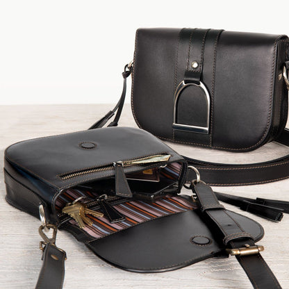 Signature Stirrup - Riding Stirrup Crossbody Luxury Leather Handbag in Black Urban-Equestrian