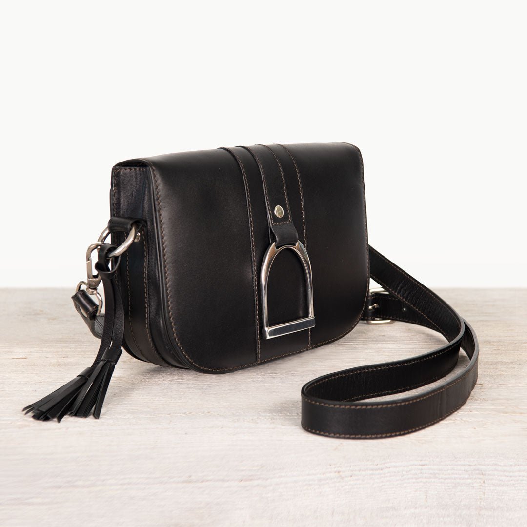 Signature Stirrup - Riding Stirrup Crossbody Luxury Leather Handbag in Black Urban-Equestrian