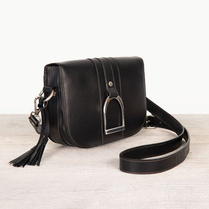 Signature Stirrup - Riding Stirrup Crossbody Luxury Leather Handbag in Black Urban-Equestrian
