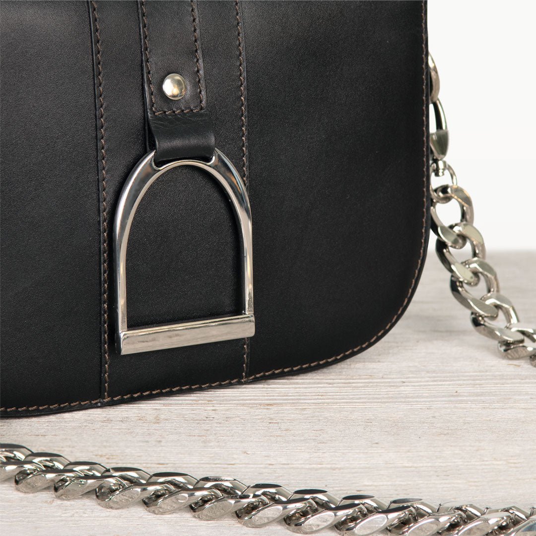 Signature Stirrup - Riding Stirrup Crossbody Luxury Leather Handbag in Black Urban-Equestrian