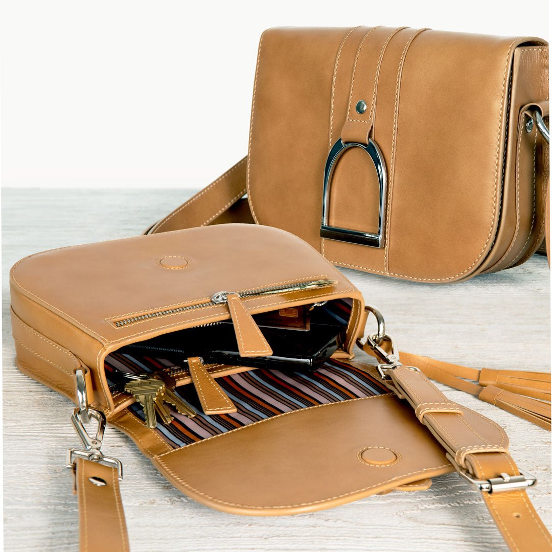 Signature Stirrup - Riding Stirrup Crossbody Luxury Leather Handbag in Caramel Urban-Equestrian