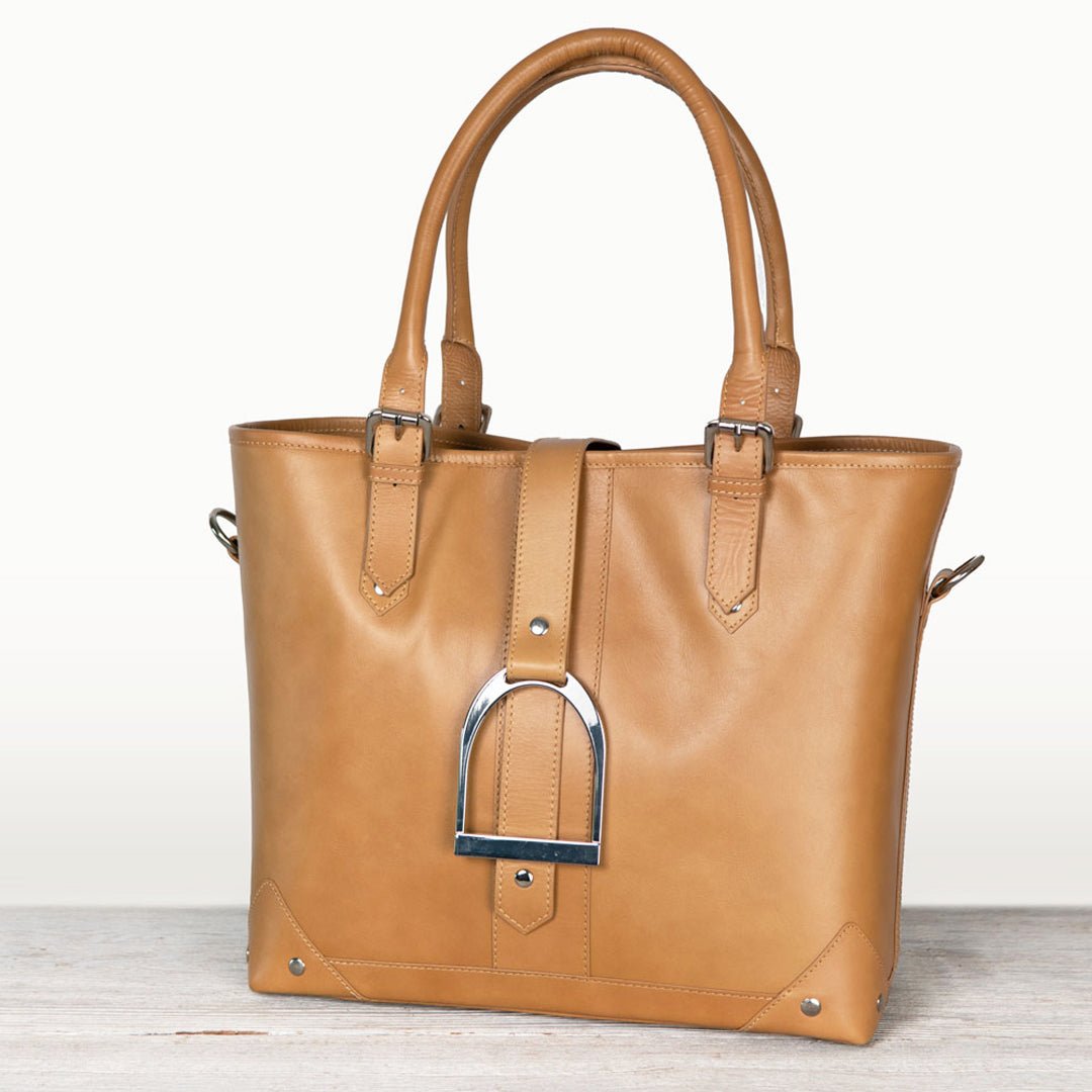 Signature - Riding Stirrup Tote Luxury Leather Handbag in Caramel Urban-Equestrian