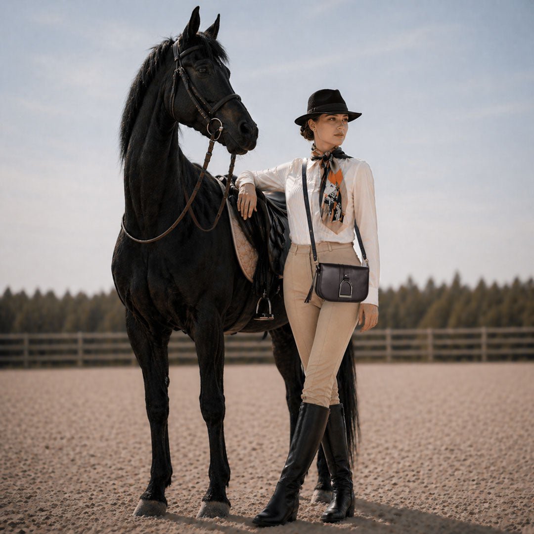 Signature Stirrup - Riding Stirrup Crossbody Luxury Leather Handbag in Black Urban-Equestrian
