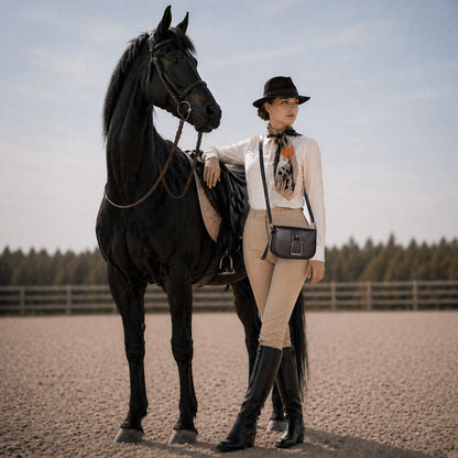 Signature Stirrup - Riding Stirrup Crossbody Luxury Leather Handbag in Black Urban-Equestrian