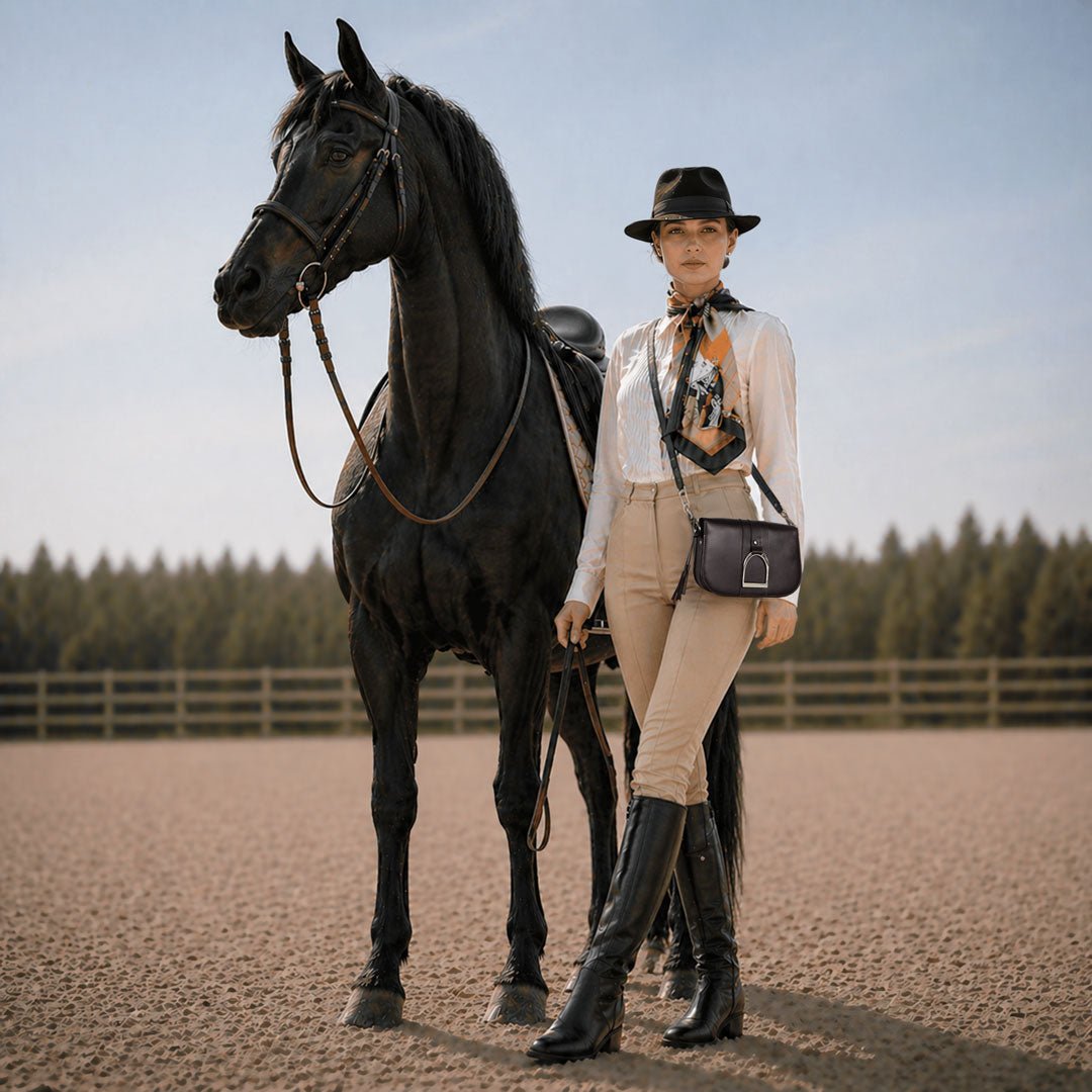 Signature Stirrup - Riding Stirrup Crossbody Luxury Leather Handbag in Black Urban-Equestrian