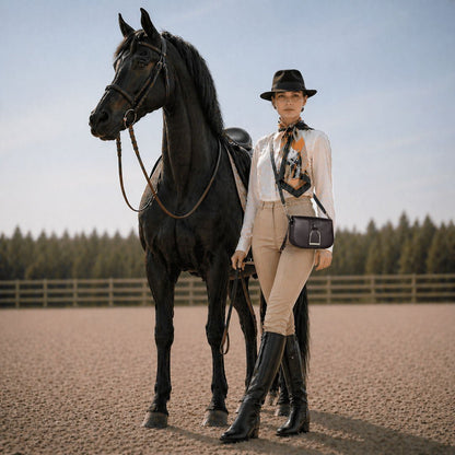 Signature Stirrup - Riding Stirrup Crossbody Luxury Leather Handbag in Black Urban-Equestrian