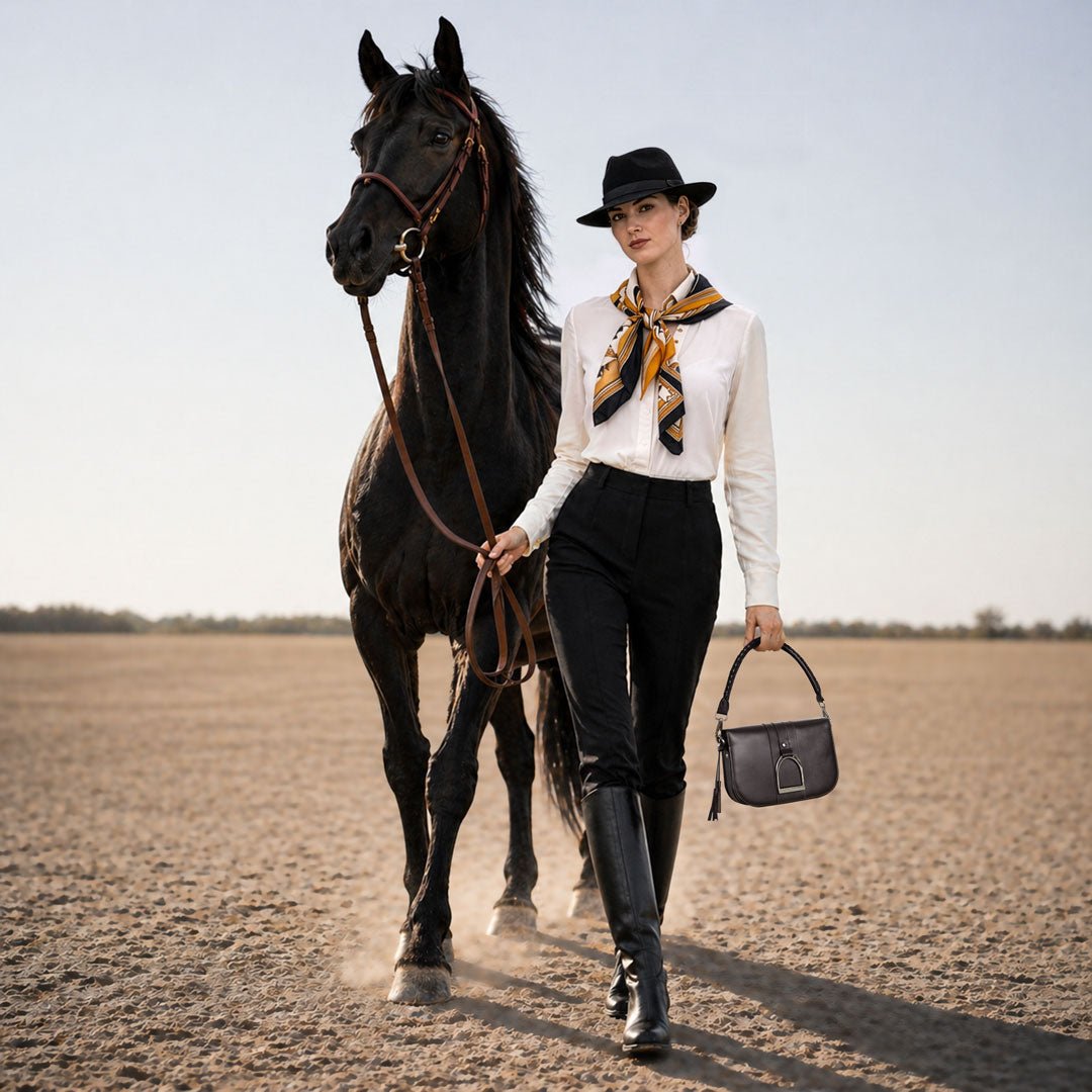 Signature Stirrup - Riding Stirrup Crossbody Luxury Leather Handbag in Black Urban-Equestrian