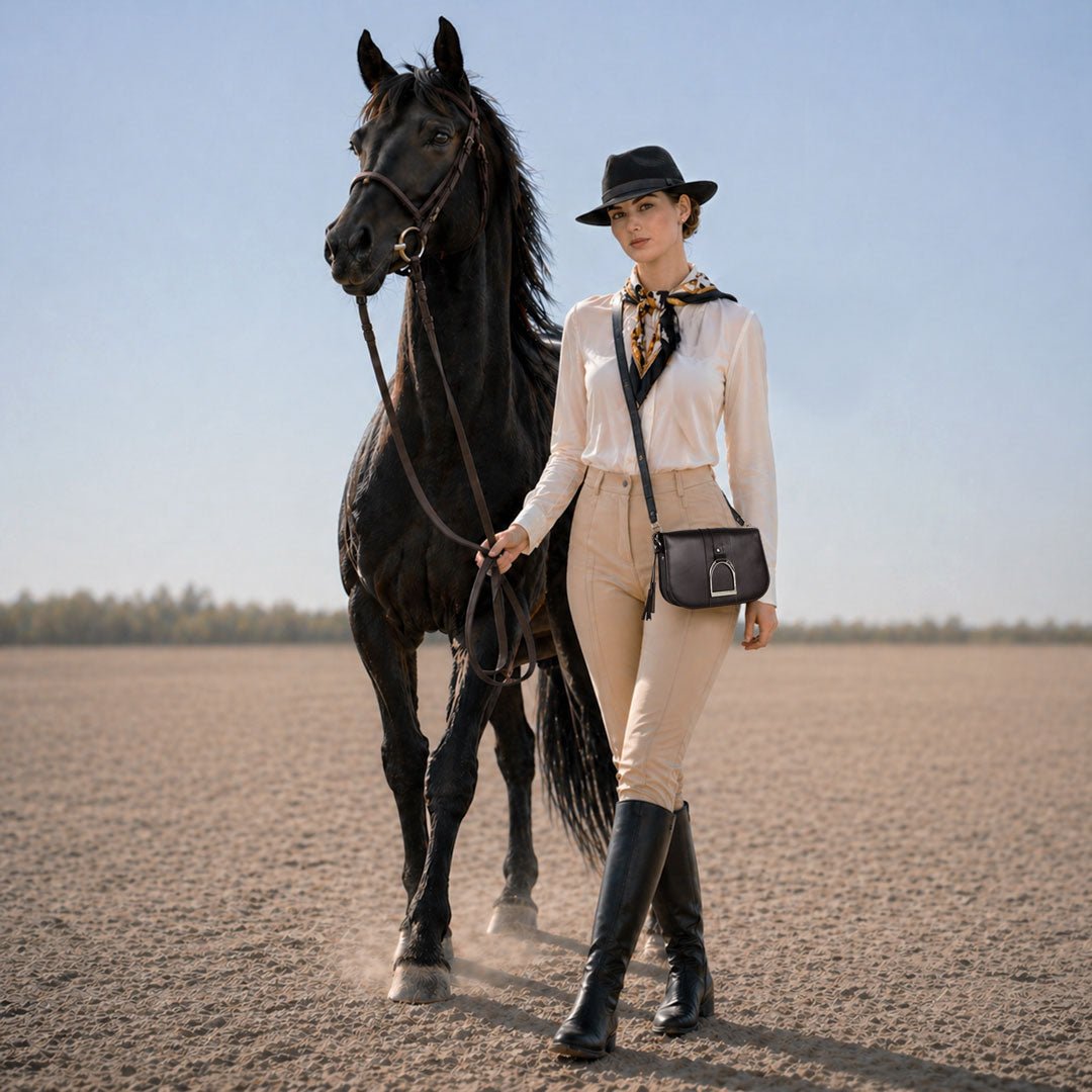 Signature Stirrup - Riding Stirrup Crossbody Luxury Leather Handbag in Black Urban-Equestrian