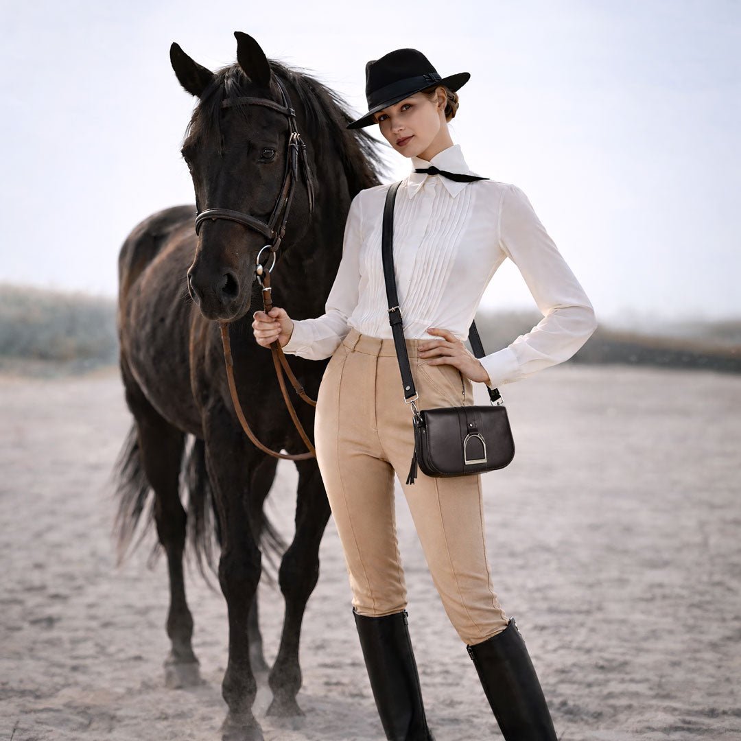 Signature Stirrup - Riding Stirrup Crossbody Luxury Leather Handbag in Black Urban-Equestrian