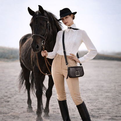Signature Stirrup - Riding Stirrup Crossbody Luxury Leather Handbag in Black Urban-Equestrian