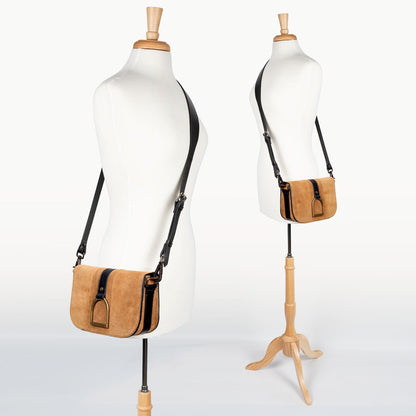 Signature Stirrup - Riding Stirrup Crossbody Luxury Leather Handbag in Black on Chestnut Urban-Equestrian