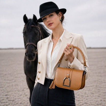 Signature Stirrup - Riding Stirrup Crossbody Luxury Leather Handbag in Caramel Urban-Equestrian
