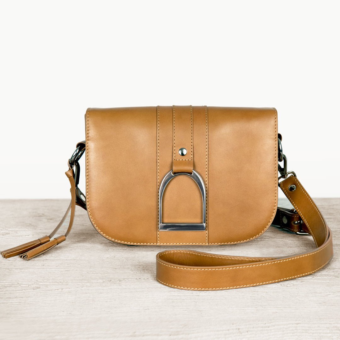 Signature Stirrup - Riding Stirrup Crossbody Luxury Leather Handbag in Caramel Urban-Equestrian